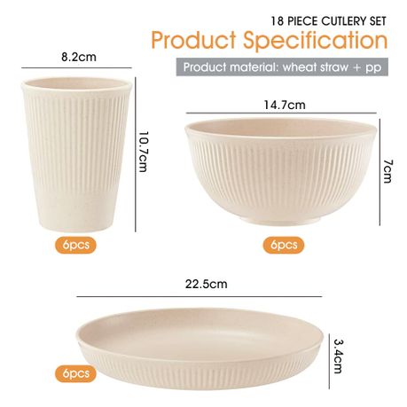 18Pcs Wheat Straw Dinnerware Set Durable Outdoor Picnic Tableware