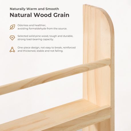 Solid Pine Kids Bookshelf | 4-Tier Front-Facing Display Rack