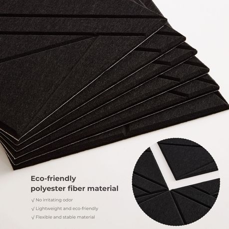 Black Self-Adhesive Acoustic Felt Panels | 12-Pack | 30 × 30 cm