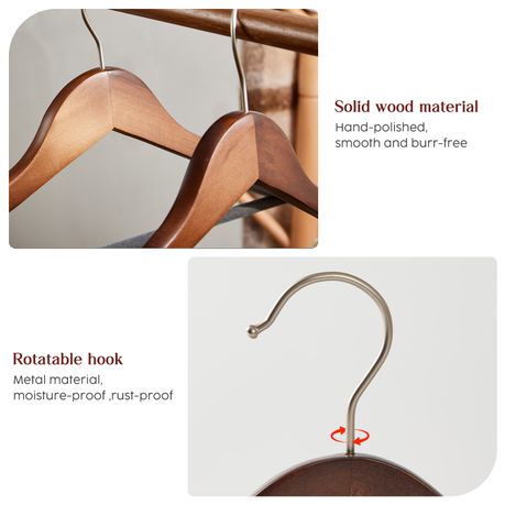 Wide Velvet Wood Hangers Nonslip Clothes Rack for Suit Coat Jacket - Dark brown