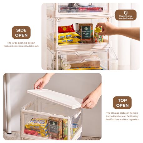 Chenshia 4-Tier Foldable Stackable Storage Box with Wheels & Magnetic Door