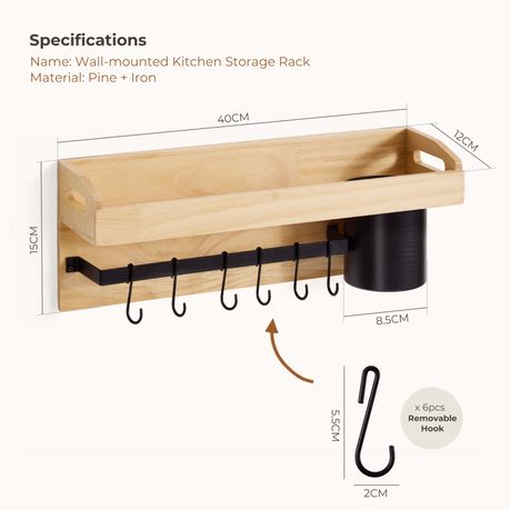 Wall-Mounted Wooden Kitchen Spice Rack
