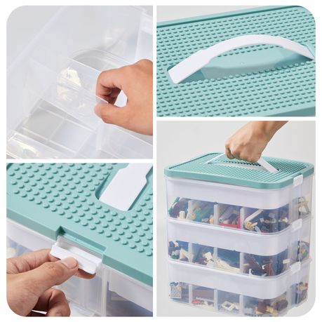 Building Block Organizer Box 3-Layer Stackable Toy Storage Bin Case
