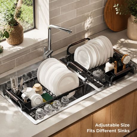 Expandable Over-Sink Dish Drying Rack with Cutlery Holder | 40–55 cm