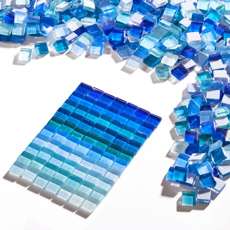 356Pc Square Crystal Glass Mosaic Tiles Assorted Blue Craft Decor