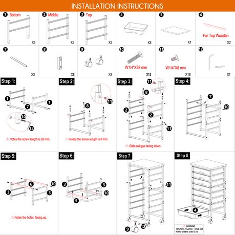 Chenshia 8-Drawer Rolling Utility Storage Organiser Cart