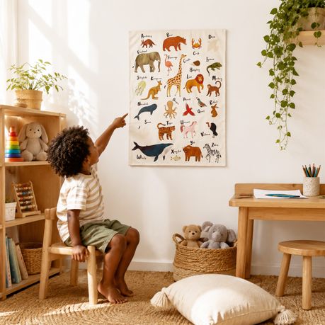 Cotton Kids Wall Poster | Alphabet Safari Animals