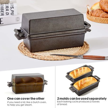 Chenshia 2.6L Cast Iron Baking Pan Banana Loaf Bread Baking Pan & 2.3L Lid