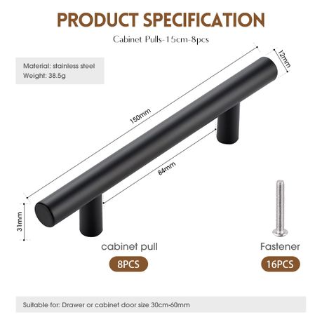 Cabinet Handles 8-Pack Stainless Steel 96mm Kitchen Pulls