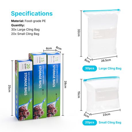 Reusable Leakproof Food Storage Bags - 50-Pack