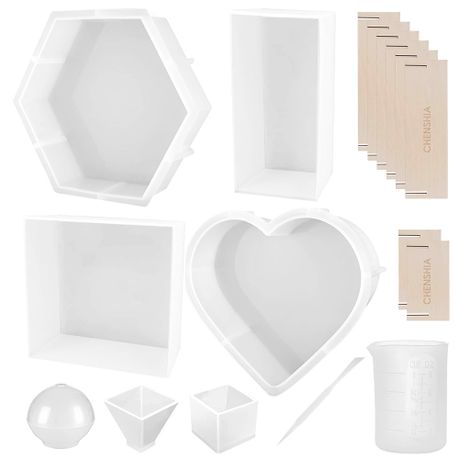 9-Piece Silicone Resin Mould Kit with Measuring Cup and Stirring Stick