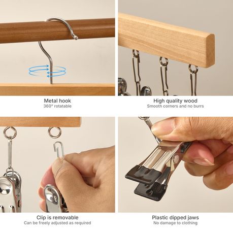 Wooden Multi-Pant Hangers with Anti-Slip Clips - 2 Pack