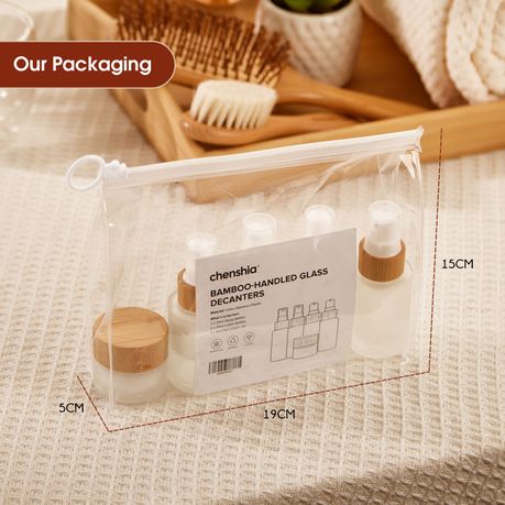 Bamboo Glass Cosmetic Containers Travel Skincare Toiletry Bottle Kit