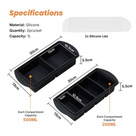 Leakproof Meal Prep Silicone Food Freezer Molds - 2-Pack