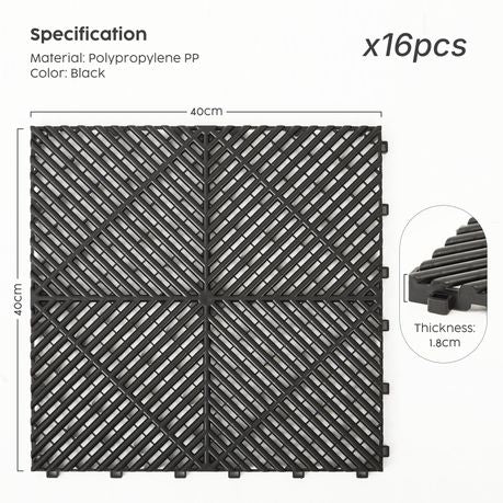 16-Piece Interlocking Garage Floor Tiles - Black