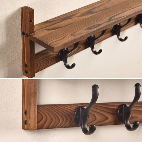 Industrial Coat Rack Wall Mounted Entryway Floating Shelf with 5 Hooks