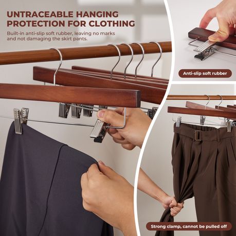 Chenshia 20Pc Wooden Hangers Pants Skirt Hangers Adjustable Non-Slip Clips