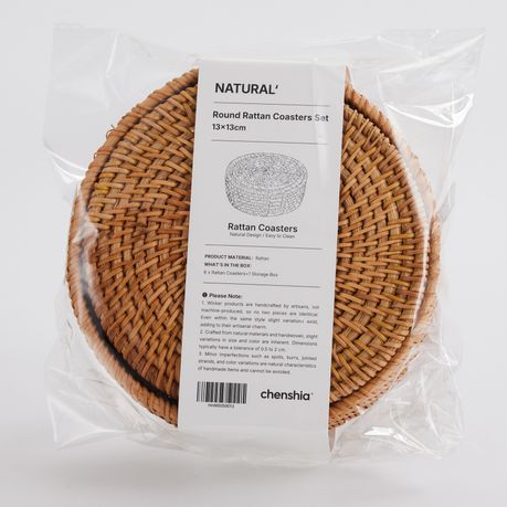 6Pc Boho Drink Coasters Handwoven Round Drink Mats