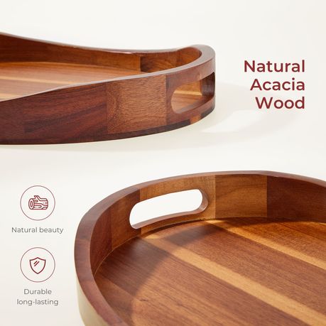 Oval Acacia Wood Serving Tray with Handles