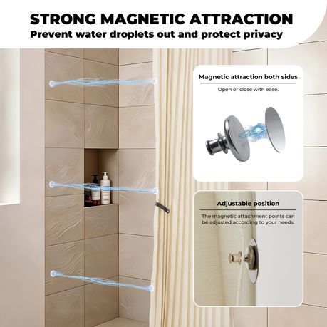 Chenshia Magnetic Folding Shower Curtain Kit No-drill & Waterproof Curtain