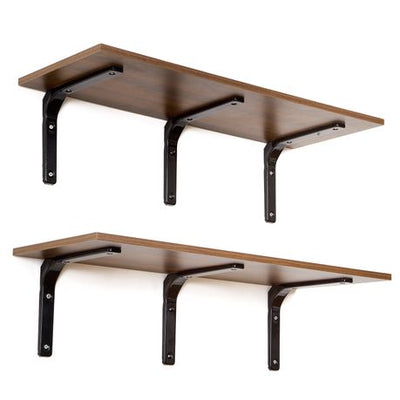 80cm Floating Wall Shelf with Metal Brackets - 2pc Brown