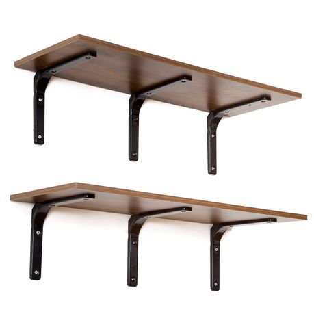 80cm Floating Wall Shelf with Metal Brackets - 2pc Brown