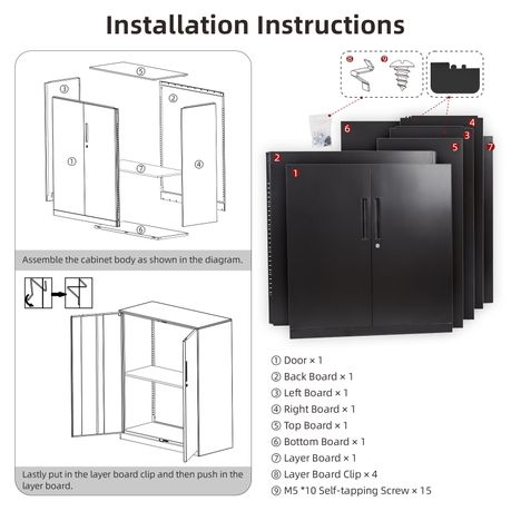 Office Steel Storage Cabinet Cupboard - Black