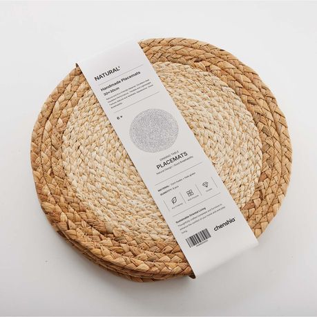 Chenshia 30cm Round Natural Woven Placemats - 6 Pack