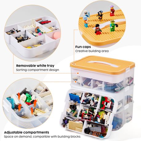 Building Block Organizer Box 3-Layer Stackable Toy Storage Bin Case