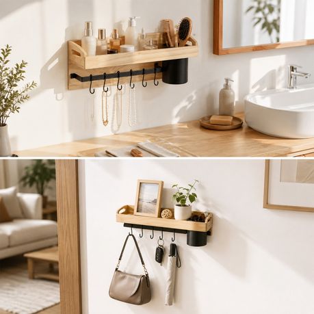 Wall-Mounted Wooden Kitchen Spice Rack