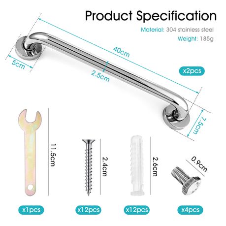 Stainless Steel Bathroom Shower Grab Bar - 2-Pack