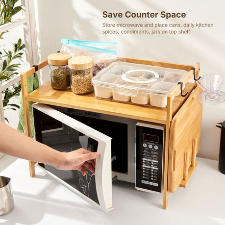 Bamboo Over Microwave Kitchen Countertop Storage Rack