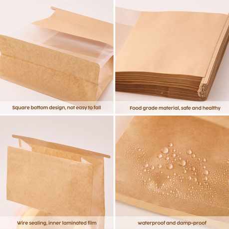 Chenshia 50pc Kraft Paper Bread Bags & Tin Ties Lock with Window