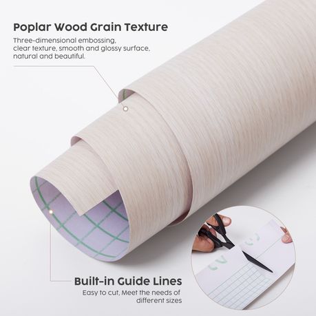 White Self-Adhesive Wood Grain Vinyl Wallpaper Rolls - 2pc