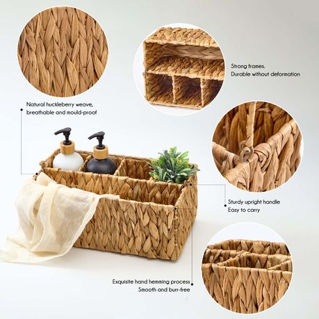 Chenshia 4-Compartment Hand-Woven Wicker Cutlery Holder Tabletop Organizer