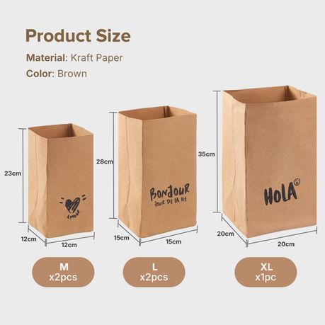 5Pc Washable Kraft Paper Storage Bags with Writing