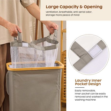 100L Collapsible Laundry Hamper with Lid & Removable Bag