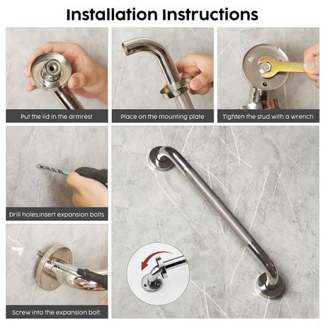 2-Pack 40cm Stainless Steel Bathroom Safety Handrails