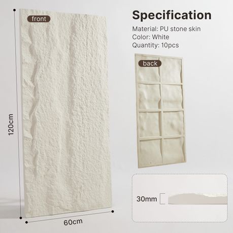 10-Pack 3D Stone-Like Wall Panel Accent Wall Tiles Rock Decor - White