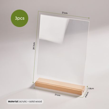 A4 Acrylic Sign Holder with Wood Base - 3-Pack
