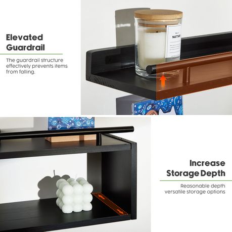 Floating Shelves with Metal Rails Set