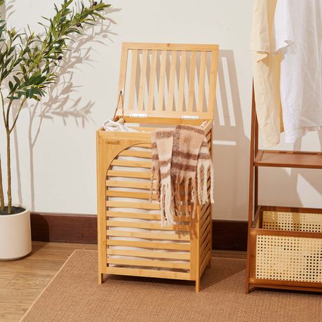 Chenshia Bamboo Laundry Basket with Lid with Removable Washing Bags