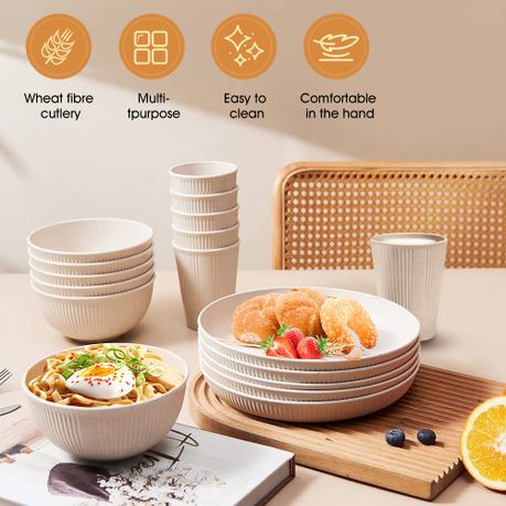 18Pcs Wheat Straw Dinnerware Set Durable Outdoor Picnic Tableware