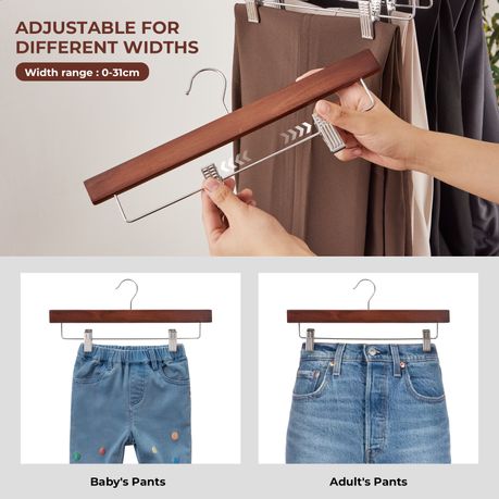 Chenshia 20Pc Wooden Hangers Pants Skirt Hangers Adjustable Non-Slip Clips