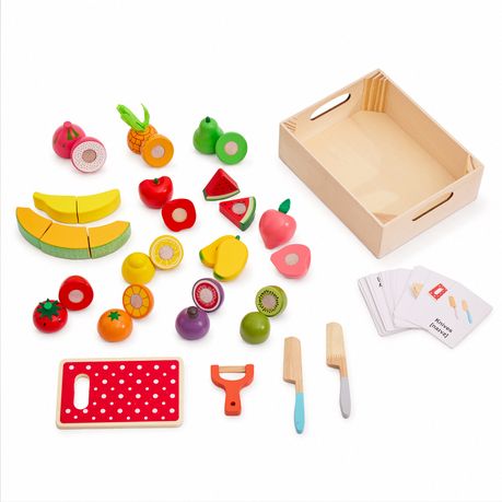 Wooden Fruit Cutting Toy Set with Tray & Learning Cards
