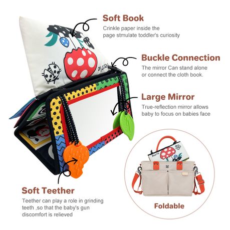 Sensory Soft Cloth Book Tummy Time Interactive Mirror Learning Toy
