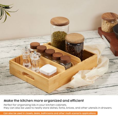 Bamboo Adjustable Cutlery Tray 5-Divider Drawer Storage Organizer
