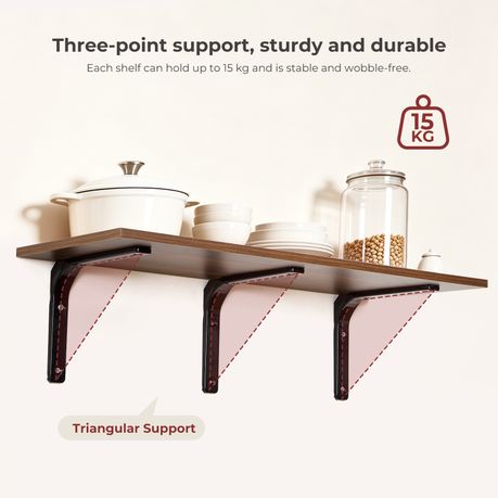 80cm Floating Wall Shelf with Metal Brackets - Brown