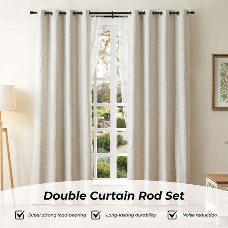Adjustable Heavy-Duty Steel Double Curtain Rod Set with 40 Rings | 122–213 cm
