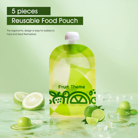 150ml Green Reusable Baby Puree Pouch (5 Pack)